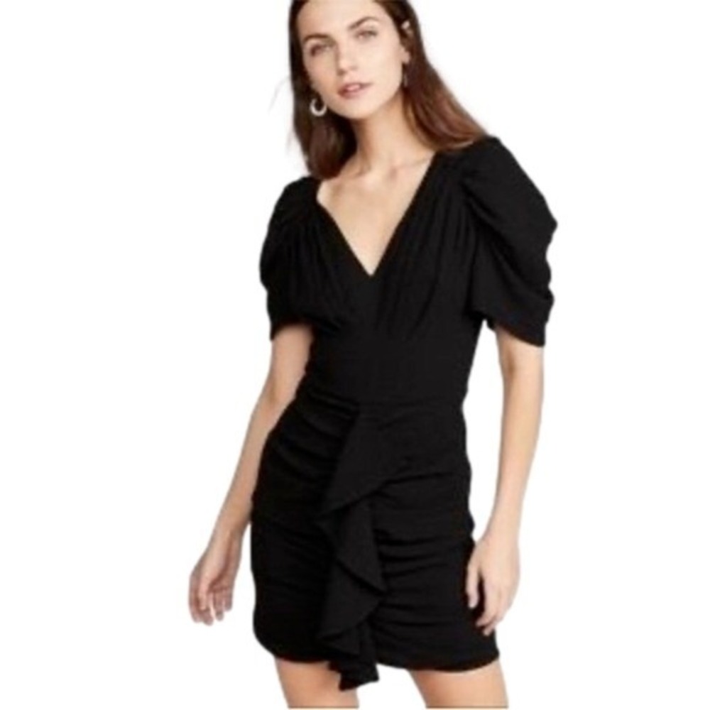 C/Meo Collective Small Black Soaked Short Sleeve Mini‎ Dress Ruffle Goth LBD